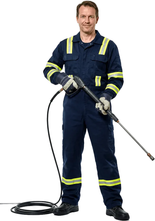 Pracovník R&N PROFI CLEANING s vysokotlakým čističem